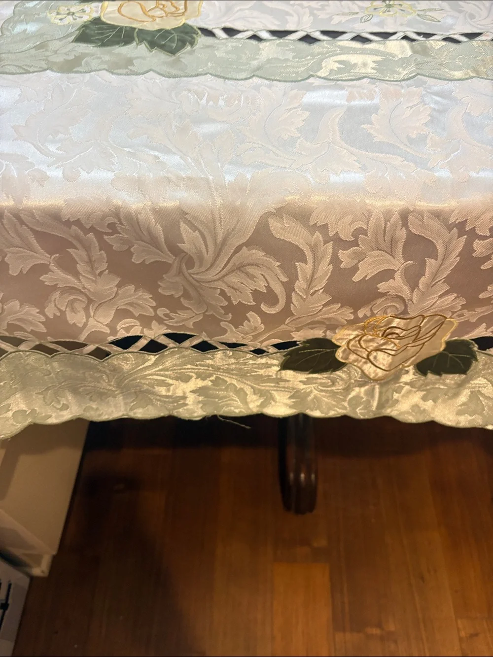 Elegant Cream Floral Embroidered Cut out Tablecloth
